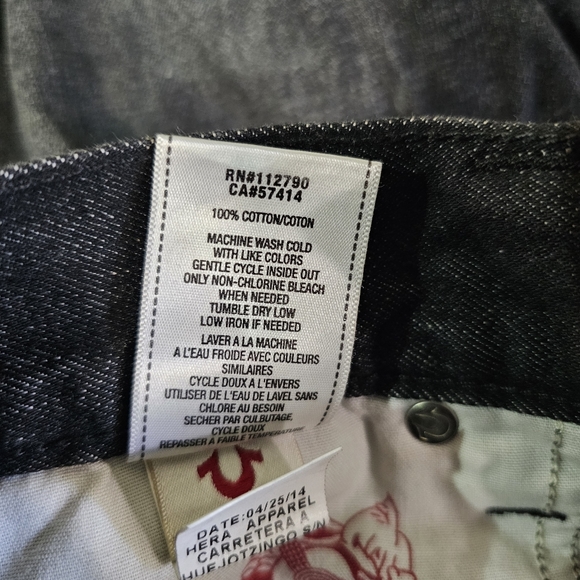 True Religion Straight Leg Jeans Size 32" Inseam 32" Black w/Black Stitch - Picture 6 of 16